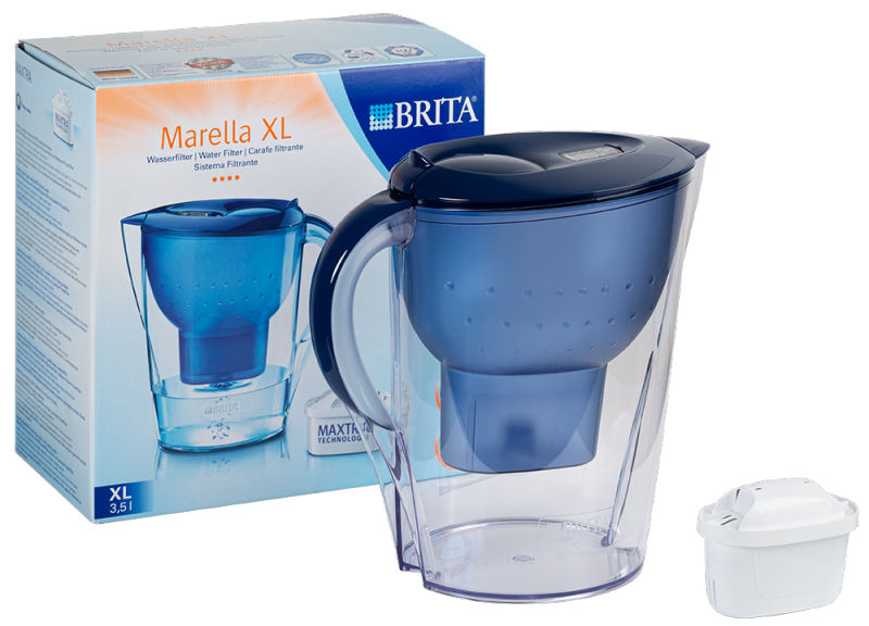 BRITA Carafe filtrante Marella XL bleue + 1 filtre MAXTRA+, réduit le  calcaire, le chlore et le plomb pour une eau du robinet plus pure, sans BPA  3,5 L - Bleu 